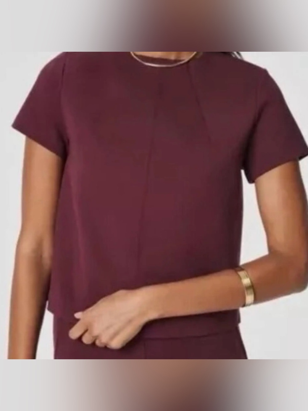 SPANX Short Sleeve Crewneck Crop Top - Burgundy